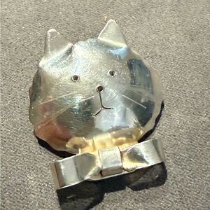 Sterling Silver Cat Face Brooch